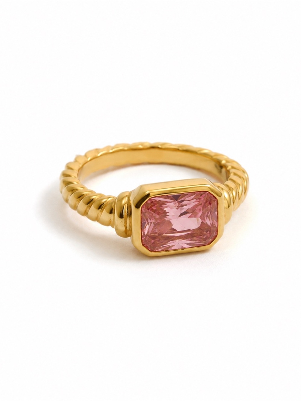 SIZE 8 | 18K Gold Plated Chunky Pink Cubic Zirconia Ring
